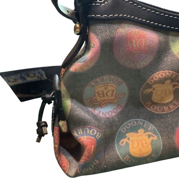 NWT Dooney & Bourke Mini East/West Slouch Handbag Black Multi-Logo Pattern Leath - Picture 2 of 12